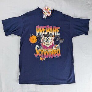 VTG Looney Tunes Taz Prepare to be Schooled Basketball Tee Shirt NEW 1996